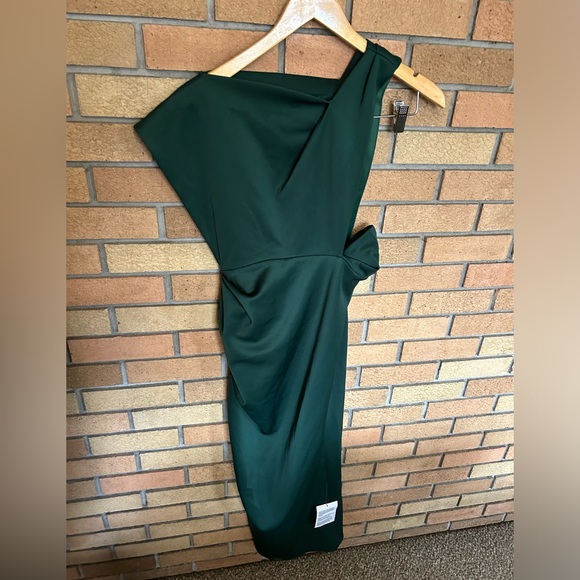 NWT ASOS DESIGN Asymmetric High Neck Minimal Midi Dress Dark Green Size 4 - Picture 3 of 5
